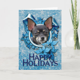 Kerst - Blauwe Sneeuwvlokken - Chihuahua Feestdagen Kaart
