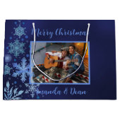 Kerst blauwe sneeuwvlokken foto groot cadeauzakje (Voorkant)