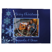 Kerst blauwe sneeuwvlokken foto groot cadeauzakje (Achterkant)