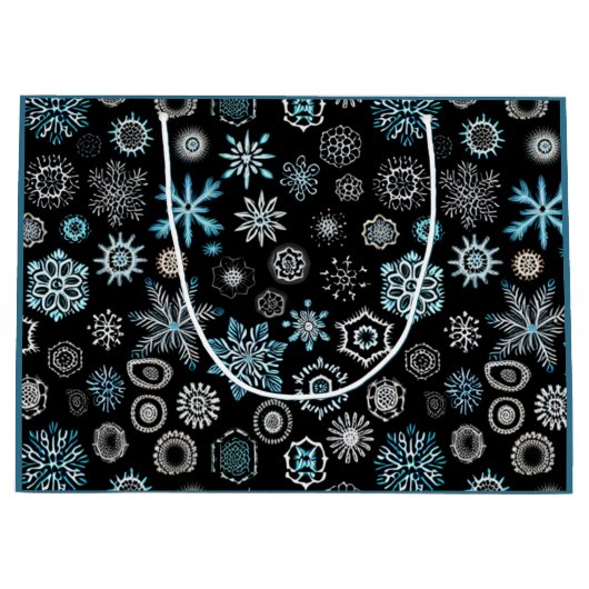 Kerst Blauwe Sneeuwvlokken Groot Cadeauzakje (Voorkant)