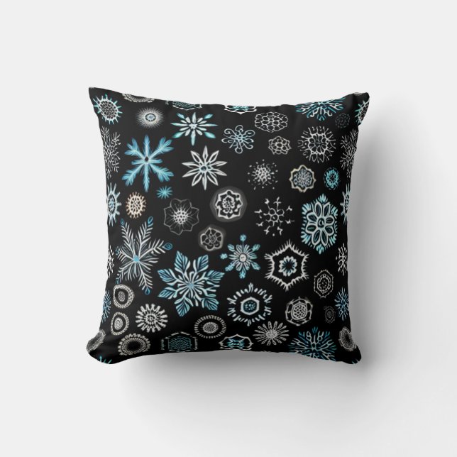 Kerst Blauwe Sneeuwvlokken Kussen (Voorkant)
