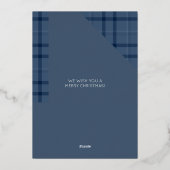 Kerst Blauwe Tartan en Herten Folie Feestdagenkaart (Achterkant)