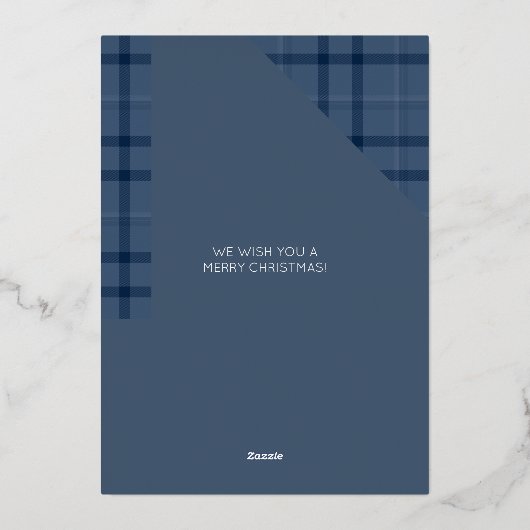 Kerst Blauwe Tartan en Herten Folie Feestdagenkaart (Achterkant)