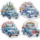 Kerst Blauwe  Trucks Sticker (Voorkant)