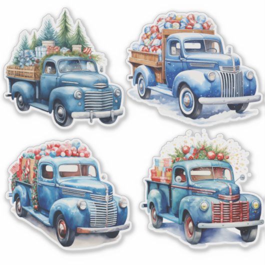 Kerst Blauwe  Trucks Sticker (Voorkant)