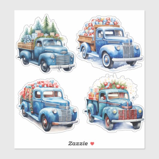 Kerst Blauwe  Trucks Sticker (Vel)