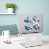 Kerst Blauwe  Trucks Sticker (Laptop op bureau)
