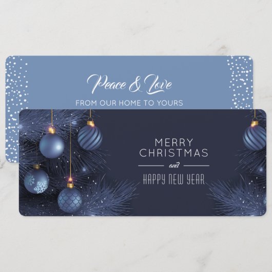 Kerst Blauwe Versieringen Feestdagenkaart (Voorkant / Achterkant)