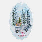 Kerst  Blauwe Vrachtwagen Winterscène Ornament Kaart (Rechts)