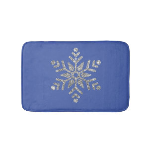 Kerst Bling Zilver Glitter Sneeuwvlok op Blauw Badmat