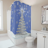 Kerst Bling Zilveren Boom en Sneeuwvlokken Douchegordijn (In situ)