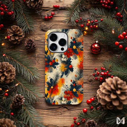 Kerst Bloem Botanisch Patroon met Naam Citaten Case-Mate iPhone Case