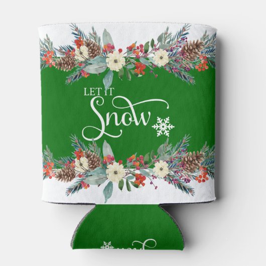 Kerst bloem grens-Laat het sneeuwtypografie 2 Blikjeskoeler (Achterkant)