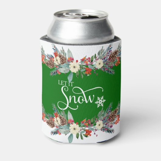 Kerst bloem grens-Laat het sneeuwtypografie 2 Blikjeskoeler (Blikje Achterkant)