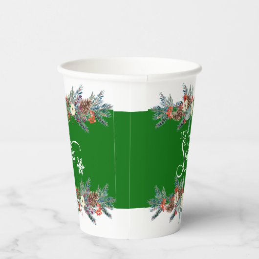 Kerst bloem grens-Laat het sneeuwtypografie 2 Papieren Bekers (Rechts)