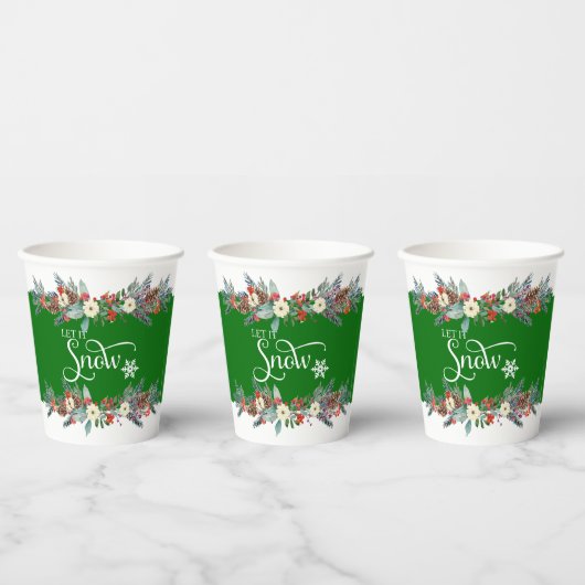 Kerst bloem grens-Laat het sneeuwtypografie 2 Papieren Bekers (Multi)