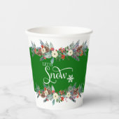 Kerst bloem grens-Laat het sneeuwtypografie 2 Papieren Bekers (Voorkant)