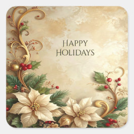 Kerst Bloem Kerststickers Vierkante Sticker