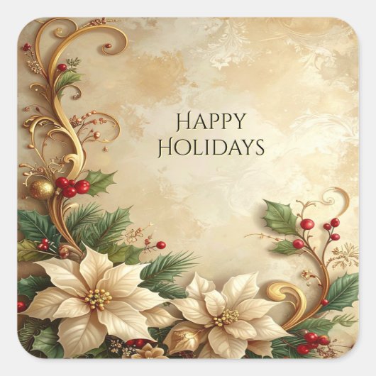 Kerst Bloem Kerststickers Vierkante Sticker (Voorkant)