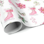 Kerst Bloem Roze Schaatsen Cadeaupapier (Rol Hoek)
