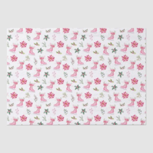 Kerst Bloem Roze Schaatsen Tissuepapier (Voorkant)