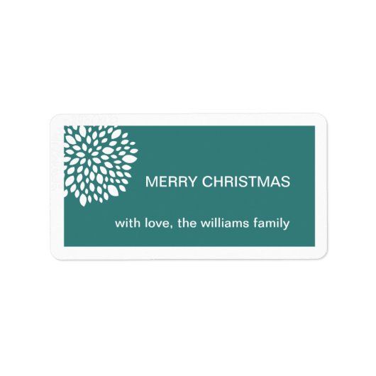 Kerst Bloem Vakantie Gift Label-blauwgroen Etiket (Voorkant)