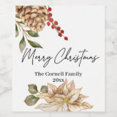 Kerst Bloem Waterverf Wijn Etiket (Enkel label)