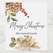 Kerst Bloem Waterverf Wijn Etiket (Enkel label)