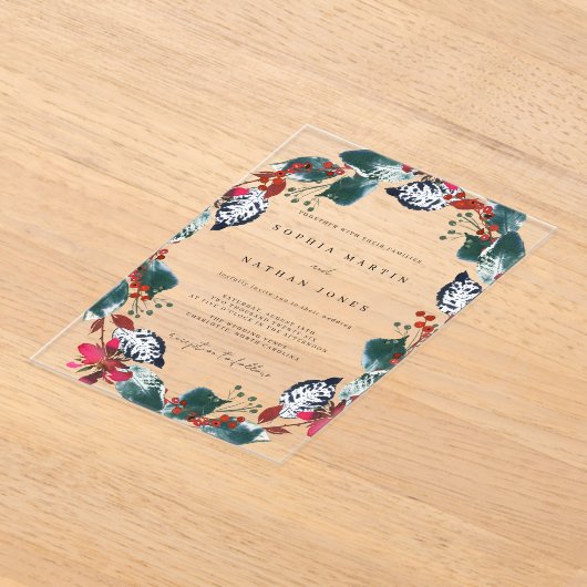 Kerst Bloemblad Clear Wedding Acryl Acryl Uitnodigingen (Laagn)
