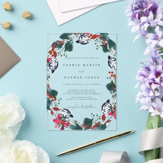 Kerst Bloemblad Clear Wedding Acryl Acryl Uitnodigingen (Insitu (Huwelijk))