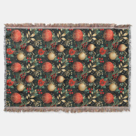 Kerst Bloemen Berry Goud Rood Ornament Deken