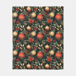 Kerst Bloemen Berry Goud Rood Ornament Kind Fleece Deken