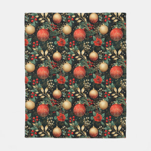 Kerst Bloemen Berry Goud Rood Ornament Kind Fleece Deken