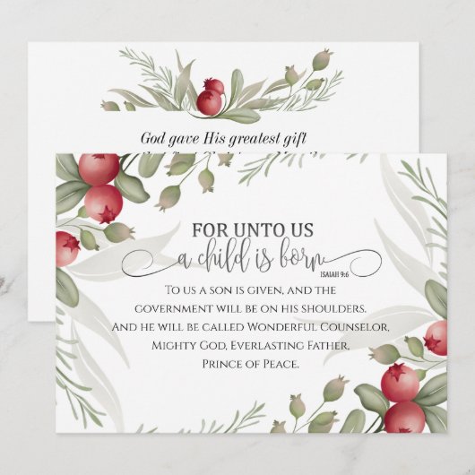 Kerst Bloemen Bijbel Verse Jesaja 9:6 Flat Feestdagenkaart (Voorkant / Achterkant)