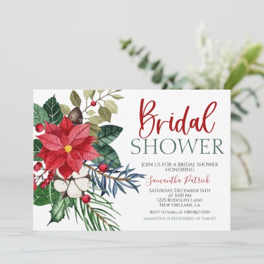 Kerst Bloemen Bruids Douche Uitnodiging (Staand voorkant)