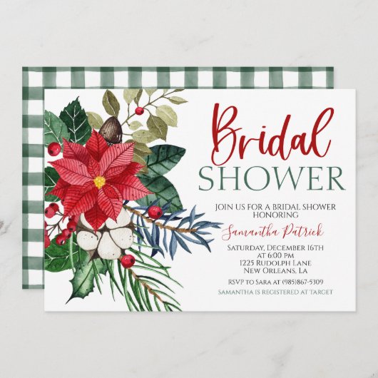 Kerst Bloemen Bruids Douche Uitnodiging (Voorkant / Achterkant)