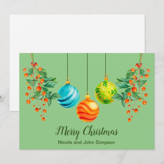 Kerst Bloemen en Ornamenten Platte vakantie Kaart (Voorkant / Achterkant)