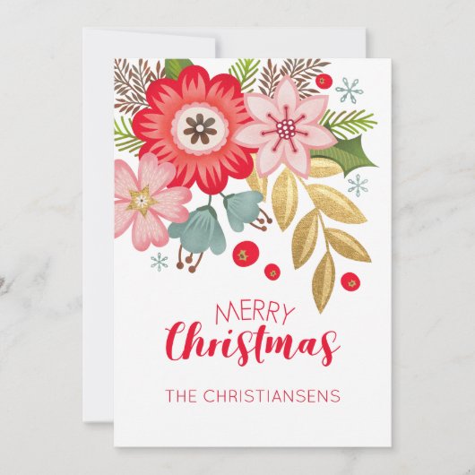 Kerst Bloemen Foto Wenskaart Feestdagenkaart (Voorkant)