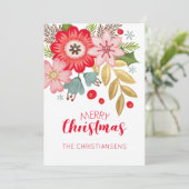 Kerst Bloemen Foto Wenskaart Feestdagenkaart (Staand voorkant)