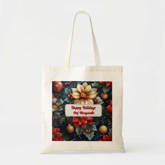 Kerst Bloemen Gepersonaliseerde Chef Kerstcadeau Tote Bag (Voorkant)