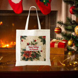 Kerst Bloemen Gepersonaliseerde Chef Kerstcadeau Tote Bag