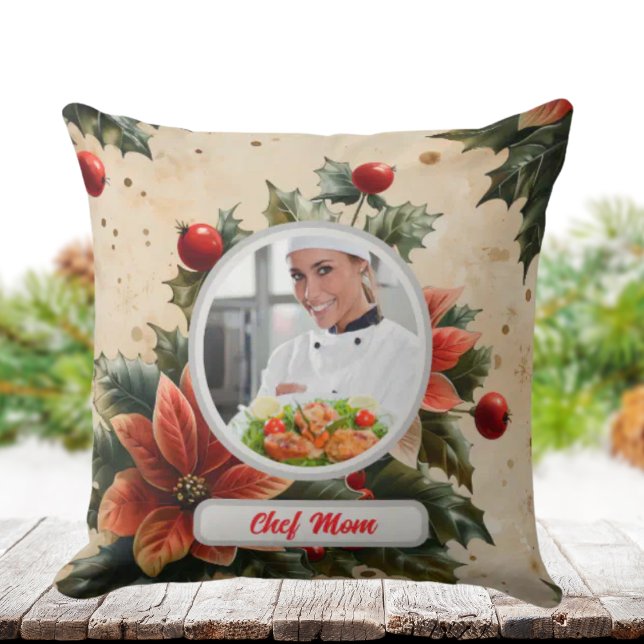 Kerst Bloemen Gepersonaliseerde Chef Mam Foto Kussen (Creator heeft geüpload)