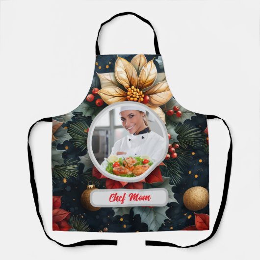 Kerst Bloemen Gepersonaliseerde Chef Mam Foto Scho Schort (Voorkant)
