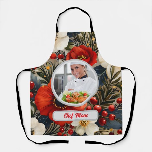 Kerst Bloemen Gepersonaliseerde Chef Mam Foto Schort (Voorkant)