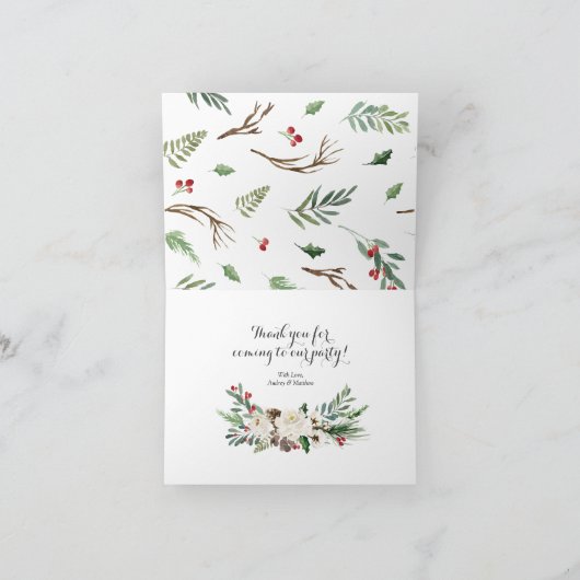 Kerst Bloemen Gevouwen Dank u Kaart (Binnen)