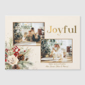 Kerst Bloemen Goud Vrolijke Tekst 2-Foto (Voorkant)