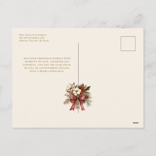 Kerst Bloemen Goud Vrolijke Tekst 2-Foto Feestdagenkaart (Achterkant)