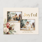 Kerst Bloemen Goud Vrolijke Tekst 2-Foto Feestdagenkaart (Voorkant)