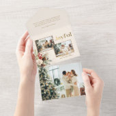 Kerst Bloemen Goud Vrolijke Tekst Multi-Photo All In One Uitnodiging (Afscheurbaar)