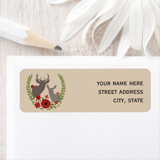 Kerst Bloemen Herten Adreslabel Etiket (Insitu)